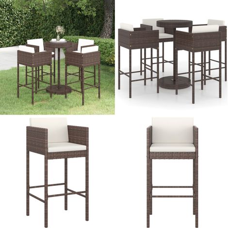 Ensemble bar de jardin 5 pcs et coussins Résine tressée Marron - Ensemble Salon De Jardin - Mobilier De Jardin - Set De Bar Extérieur - Table Basse Extérieure - Chaises De Jardin - Home & Living