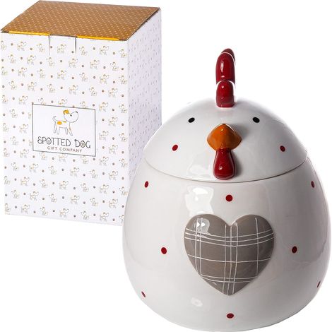 Boîte à Biscuit en Céramique, Grand Bocal de Conservation pour Cookies Bonbons ou Friandises, Mignon Cuisine Article, Cadeau pour Poules Amoureux, Blanc 1900ml (1/5)