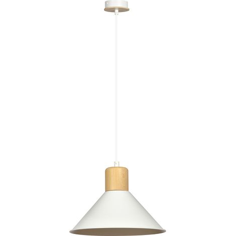 Sospensione Nordica 1 Luce Chandra In Acciaio Bianco E Legno (1/5)
