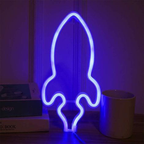 Lampe Nuit Néon - Fusée - Fonctionne Sur Piles Ou USB - Pour Chambre Enfants - 1 Pièce (1/4)