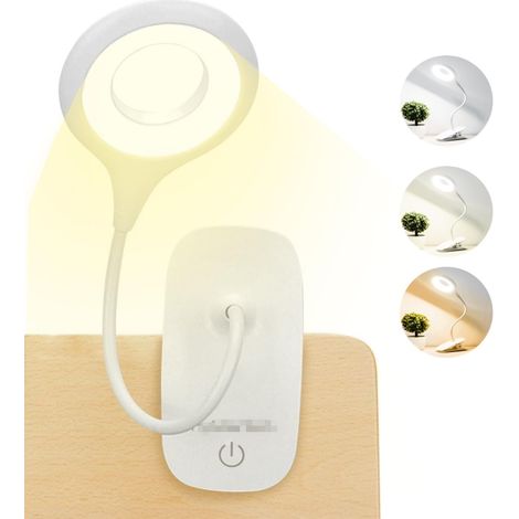 Lampe de Bureau à LED, Lampe de Lecture à Pince Rechargeable USB Câble, 3 Modes d’éclairage et 3 Niveaux de Luminosité, pour Lire des Livres, Bureau, Maison,Chevet