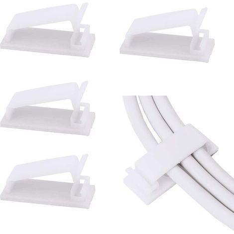 Set aus 50 selbstklebenden Kabelclips (weiß), Kabelorganisatoren, Kabelclips, Kordelhalter für TV, PC, Ethernet-Kabel unter dem Schreibtisch, für Zuhause und Büro. (1/5)