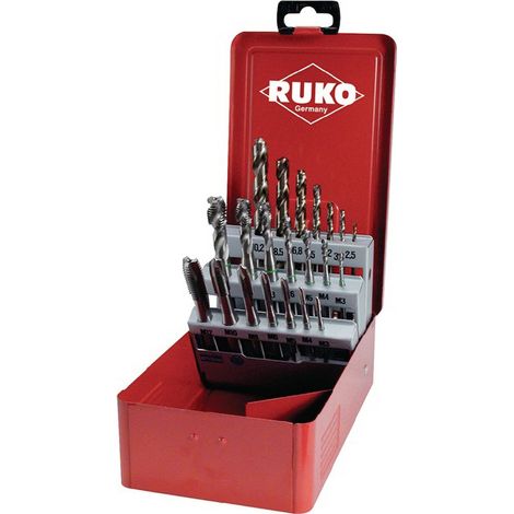 Juego de machos de roscar DIN 371/376 B M3-M12 21 piezas Cassette metálico HSS-Co5 RUKO