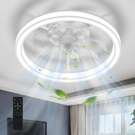 48 cm LED-Deckenventilator, 36 W, leise, mit integrierter Beleuchtung und dimmbarer Fernbedienung, 6 Geschwindigkeitsstufen, modernes Design für Schlafzimmer und Wohnzimmer, Weiß (1/5)