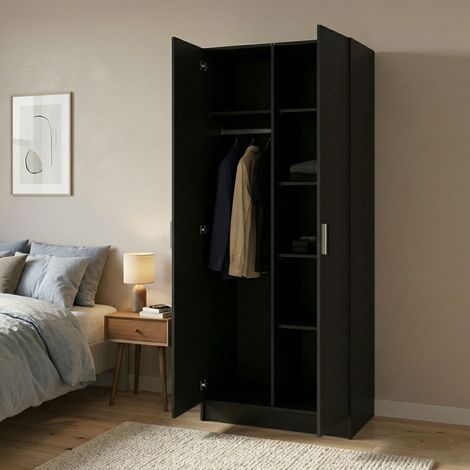 Dmora - Armario 2 puertas Coralie, Muebles de dormitorio, Vestidor, Armario de ropa, 79x50 h201 cm, Negro (1/5)