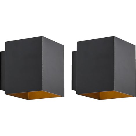 Set of 2 Design Wall Light Black and Gold Square - Sola (1/5)