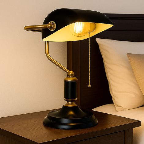 Bankerlampe Tischleuchte anthrazit gold Leselampe Schreibtischleuchte Wohnzimmerlampe, Metall, 1x E27, LxBxH 26,5x18x 34 cm