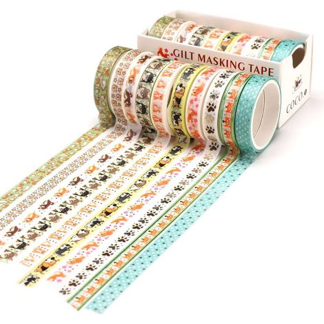 Lot de 10 rouleaux de ruban adhésif décoratif Washi Tape, motif chien (1/5)
