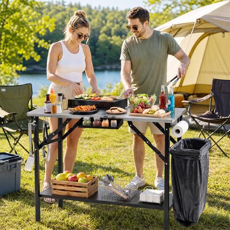 Lot de 1 table de camping pliante en acier inoxydable, plan de travail 91 x 45 cm, pour barbecue et cuisine extérieure (1/5)
