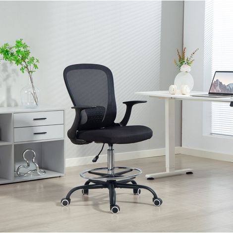 Sedia da ufficio regolabile 62 x 59 x 99-119 cm con poggiapiedi, supporto lombare, nera DESVIAE (1/4)