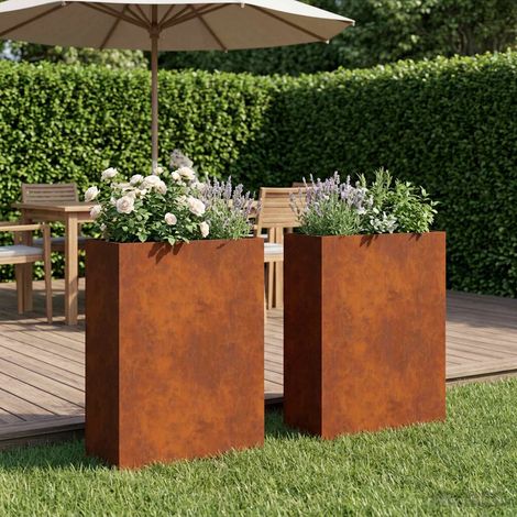 vidaXL Macetero de Jardín 2 uds. Oxidado 50 x 20 x 75 cm Acero oxidado (1/5)