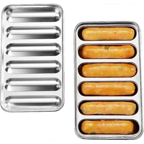 Moules à saucisses en acier inoxydable (lot de 2), moules à hot-dogs à 6 cavités, moules pour mini-saucisses, compatibles four, cuiseur vapeur, lave-vaisselle et réfrigérateur - zsxu (1/5)