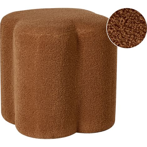 Puf suave con forma de trébol reposapiés bouclé accesorio sala de estar dormitorio marrón dorado Mancos (1/5)