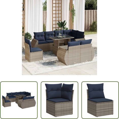 vidaXL Set sofás jardín y cojines 9 pzas ratán sintético acacia gris (1/5)