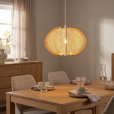Suspension bohème scandinave rotin bois naturel Ø50 cm E27