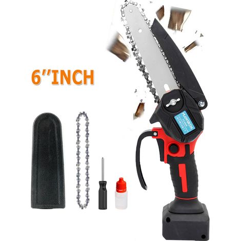 Tronçonneuses électriques, tronçonneuse sans fil, mini tronçonneuse 6'' Scie à une main Coupe-bois 2 chaînes, pour la coupe des branches d'arbres (sans batterie), compatible avec la batterie Einhell