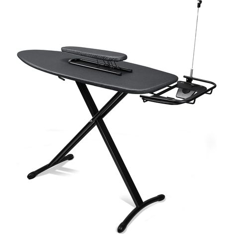 Table à Repasser avec Repose-Fer Rétractable Planche à Repasser Extra Large épaissir la Planche supérieure en Acier, avec Planche à Manches, Hauteur réglable, 46x122cm, Noir (1/5)
