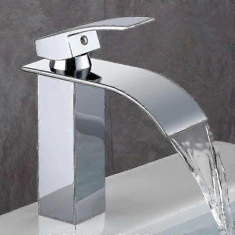 Robinet de salle de bain Cascade Lavabo au design moderne, corps de vanne en cuivre durable et finition chromée en forme de L (1/5)