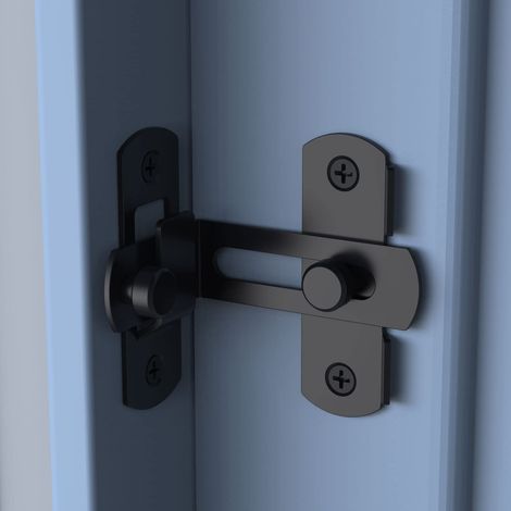 Verrou de porte coulissante à bascule à 90°, loquet à angle, butée de porte moustiquaire avec crochet et œillet, pour grange, jardin, salle de bain, extérieur, garage, fenêtre, noir - 1 pièce