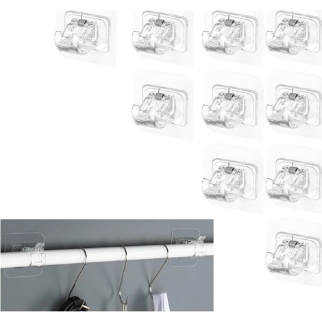 Pack of 10 Adhesive Curtain Rods, Curtain Holder, Adhesive Hooks, Curtain Rod, Transparent Curtain Hooks, Self-Adhesive, No Drilling, for Hanging Curtains or Towel Rails (1/5)
