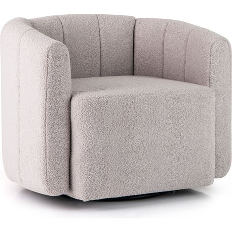 COSTWAY Swivel Barrel Chair Modern Upholstered Sherpa Accent Chair Grey (1/5)