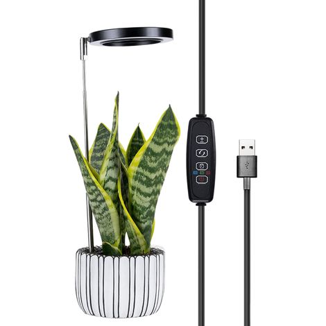 Lampe de croissance LED pour plantes d'intérieur, spectre complet, minuterie automatique à 10 niveaux de luminosité réglable, entrée USB 5 V sûre, lumière halo pour petites plantes (1/4)