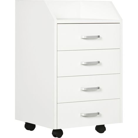 Caisson de bureau roulant 4 tiroirs coulissants, meuble de classement mobile en MDF et aggloméré, 40x36x65 cm blanc (1/5)
