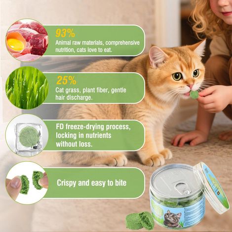 Friandises naturelles à l'herbe à chat lyophilisée pour digestion et élimination des boules de poils