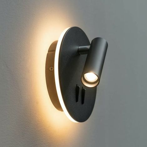 Liseuse moderne à double lampe LED avec bouton - couleur noire - modèle Bilbao (1/4)