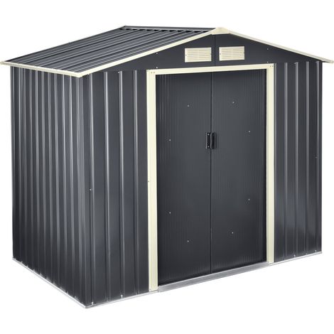 Caseta de jardín 213 x 127 x 185 cm techo a dos aguas chapa de acero galvanizada gris oscuro 030007172