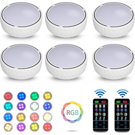 Lampe Placard 6pcs Lumière Armoire 12 LEDs Veilleuse RGBW 16 Couleurs Lampe Fil Télécommande Éclairage Sous Meuble Cuisine Couloir 3 (1/5)