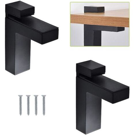 Lot de 2 pinces à verre noires réglables pour étagère en bois/verre - Supports muraux en métal massif flottant, compatibles avec étagères de 5 à 30 mm d'épaisseur (L) (1/5)