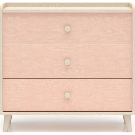 Cassettiera 3 cassetti Alycia beige - rosa corallo - effetto marrone 85cm