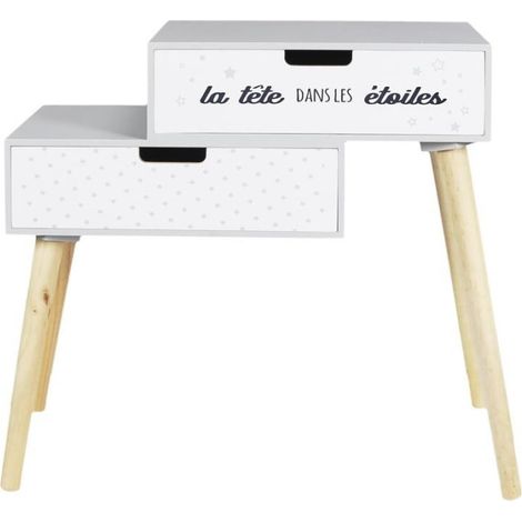 Table de Chevet Enfant "Étoiles" 54cm Gris (1/3)