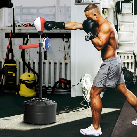 Support de boxe réglable en hauteur, barre de réflexes, gant de frappe, balle de vitesse, base lestable, 80,5 x 48 x 163-205 cm