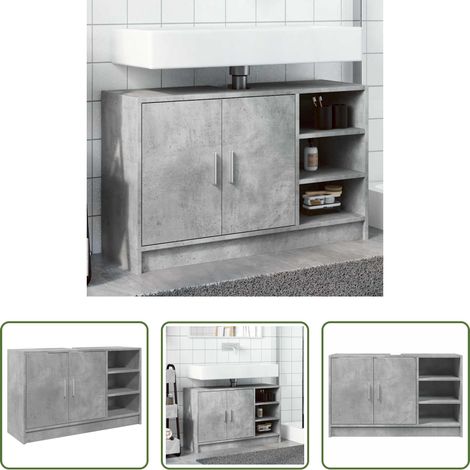 vidaXL Rangement salle de bain -  Armoire d'évier gris béton 90x29x55 cm bois d'ingénierie (1/5)