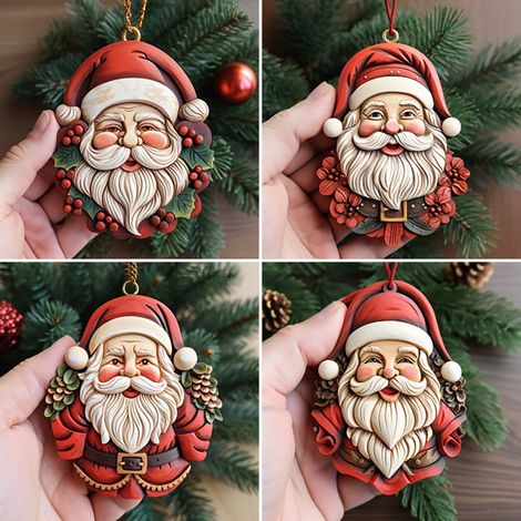 Pendentif Pere Noel - Résine - 8 cm - Cordon de Suspension Inclus - Décoration Arbre de Noël Voiture Intérieur - Lot de 1 (1/5)