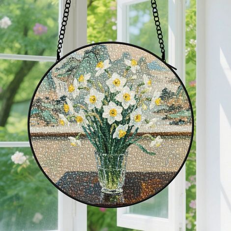 Suspension en vitrail, attrape-soleil minimaliste coloré, décoration jardin fenêtre, cadeau Fête des Mères, Noël pour femme, maman, amie 16 cm (1/5)