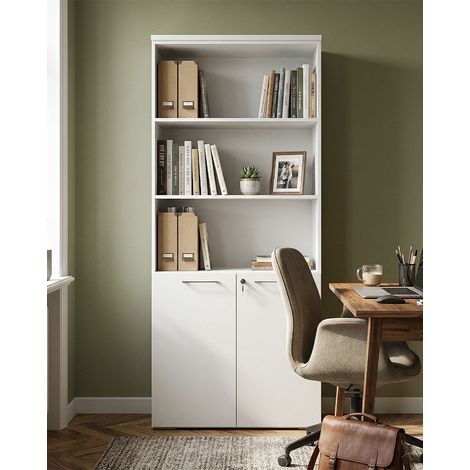 Armadio ufficio Alaska - Mobile archivio 2 ante con serratura - 4 mensole incluse - L. 90 x H. 199 x P. 42,5 cm – Bianco (1/4)