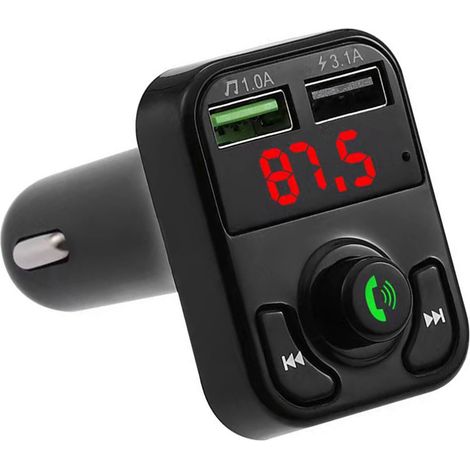 Adaptateur Bluetooth, transmetteur FM, adaptateur radio sans fil, lecteur de musique de voiture double port, récepteur radio noir (1/5)