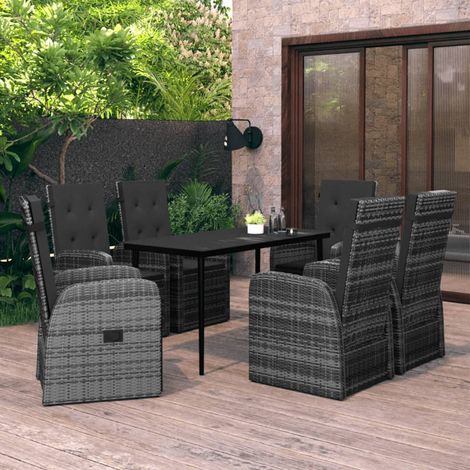 FIMEI Ensemble de salle à manger de jardin avec coussins 7 pcs Gris (1/5)