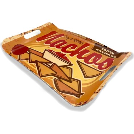 Vassoio da portata vintage rettangolare in melamina - Misura 41x28x2,5 cm - Piatto infrangibile con grafica Nachos per aperitivo, colazione, ristorant (1/5)