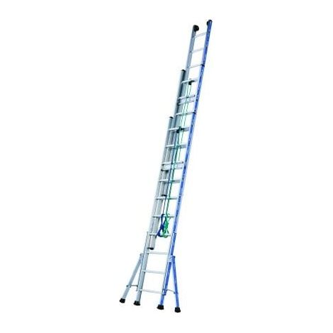 Tubesca Comabi – Échelle coulissante à corde 3 plans – Aluminium HR – Longueur déployée 6,9 m – Stabilisateurs réglables pour stabilité optimale