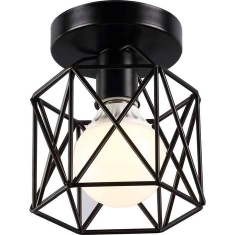 Retro Industrielle Plafonnier en Métal Noir Cage, Suspension Plafonnier Fer Lustre E27,suspension luminaire, Plafonnier industriel pour Salon Entrée Allée Porche Couloir Chambre Café Bar (1/5)