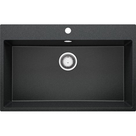 PRIMAGRAN Evier Cuisine en Granit 78x50cm, Lavabo 1 bac + Kit de Vidage, Évier à Encastrer au meuble 80cm - Riga, Graphite