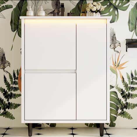 Meuble vasque 61x46,5x87 cm en MDF et céramique blanc, rangement gain de place – MEUBLIV (1/5)