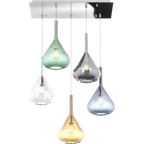 SOSPENSIONE CROMO 5 LUCI RETTANGOLARE VETRI TR + AM + FU + VE + BL 1177CR-S5 R-MC (1/3)