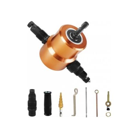 Kit di 7 pezzi per cesoia elettrica per metalli, taglierina per lamiera a doppia testa per trapano, taglierina elettrica per lamiere regolabile a 360 gradi. (1/5)