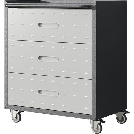 Carro portaherramientas metálico con ruedas, 3 cajones, 75 x 42 x 88 cm, negro y gris MODENUIT (1/5)