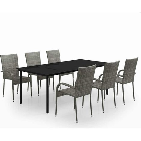 Maison Exclusive - 7-tlg. Garten-Essgruppe Grau und Schwarz (1/5)